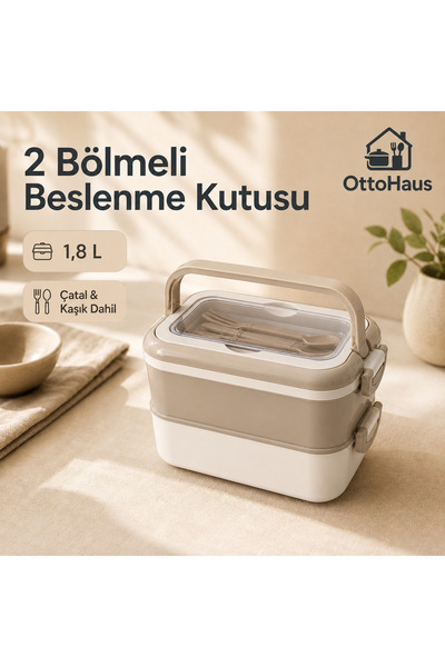 OttoHaus 2 Bölmeli Beslenme Kutusu Çatal Kaşık Setli, Katlanır Saplı Kilitli ...
