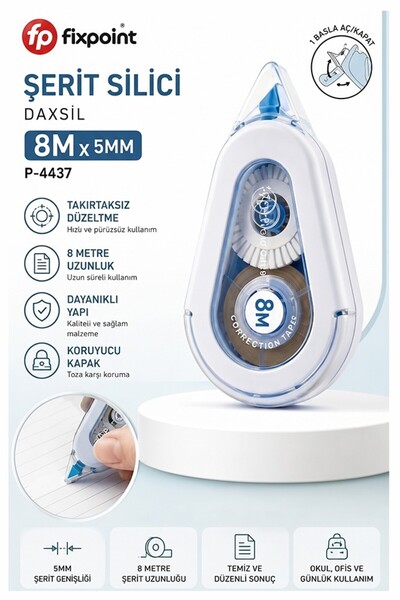 Artlantis Şerit Daksil Beyaz 5mmx8 Metre 1 Adet P-4437 Fixpoint Şerit Düzelti...
