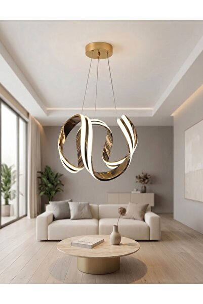 ElektrikX Modern Gold 3 Renk Led Avize - Kıvrımlı Sarmal Tasarım Salon Ve Otu...
