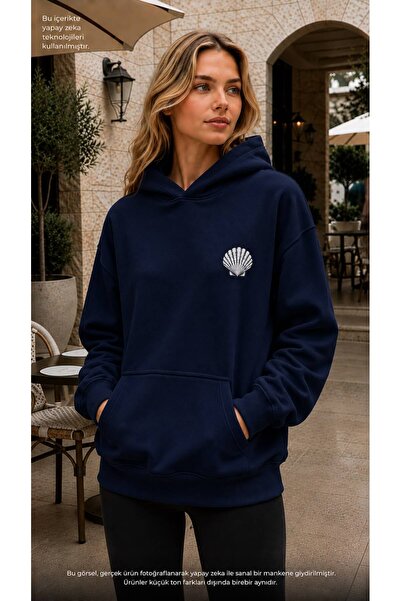 EMMODA Women's Minimal Seashell Printed Hooded Casual Cotton Sweathirt with K...
