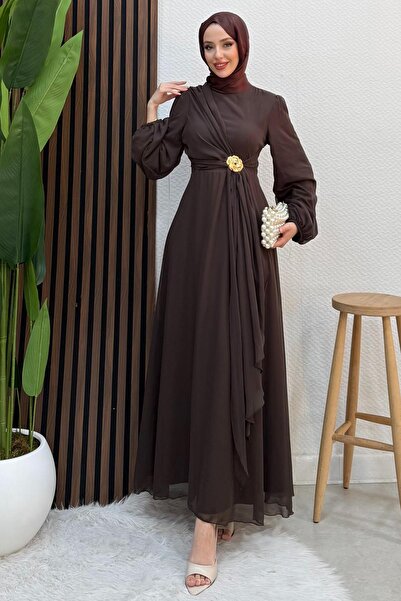 GİYZAMİLA Broş Bağlama Elbise Acı Kahve