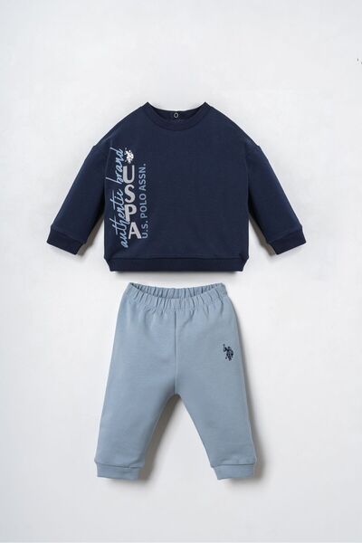 U.S. Polo Assn. طقم بيجامة للأطفال الأولاد مطبوع باللون الأزرق الداكن بأكمام ...