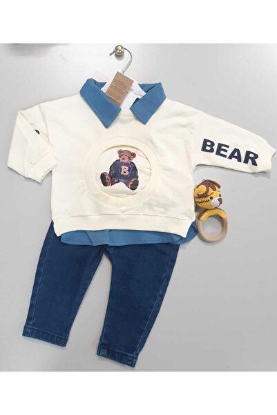 Sönmez Baby PORTRE BEAR GÖMLEK YAKALI BLUZ JEANS KOT PANTOLONLU İKİLİ ERKEK B...