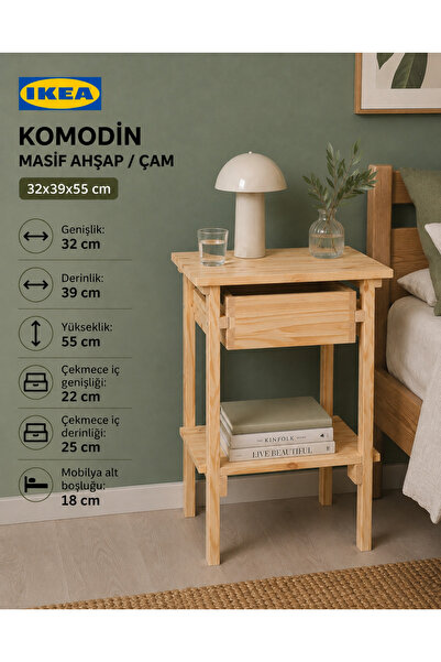 IKEA TREV Komodin 32x39x55 cm Çam Masif İskandinav Sade Tasarım Şık Kullanışl...