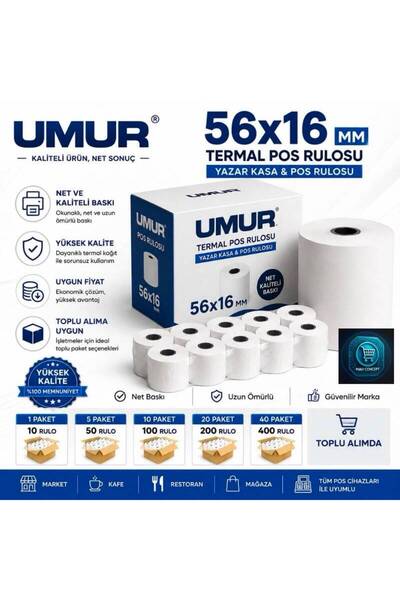 Umur Pos Cihazlarına Uyumlu | 56X16 Pos Rulosu | Yazarkasa Termal Pos Rulosu ...