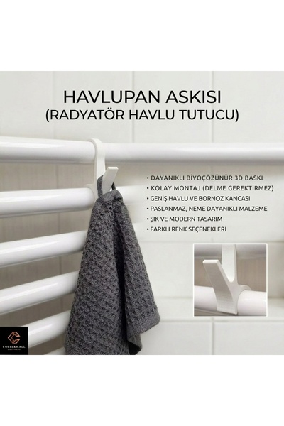 Havlupan ve Radyatör Askısı (6 adet) - Havlu, Kıyafet ve Bornoz İçin Pratik Banyo Askılığı