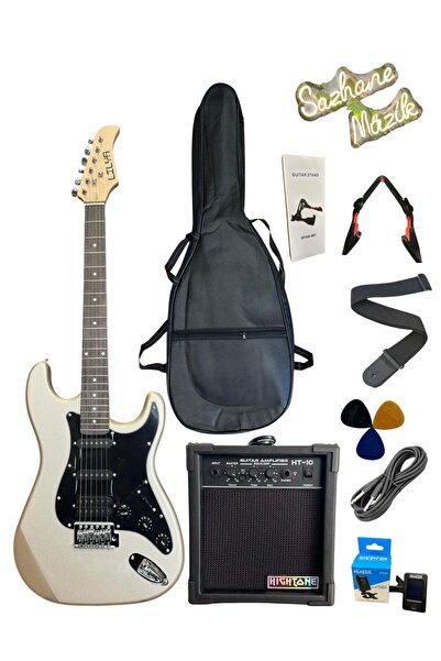 Sazhane Gri Elektro Gitar Full Set-E.Gitar-Stand-Amfi-Kablo-Kılıf-Tuner-Askı-...