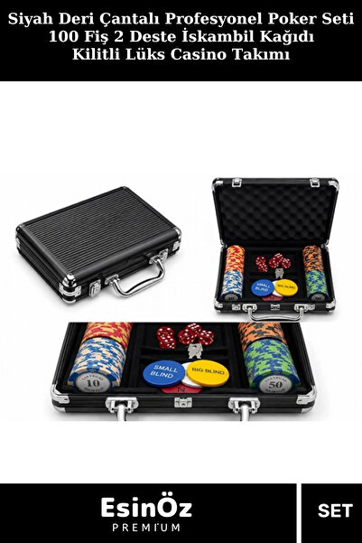 EsinÖz #Poker Siyah Deri Çantalı Profesyonel Poker Seti 100 Fiş 2 Deste İskam...