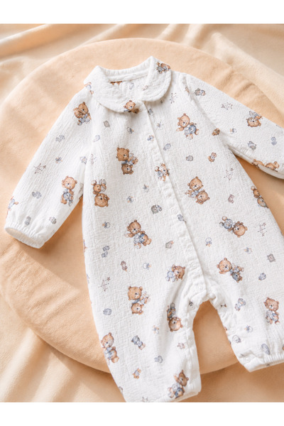 tinibud GOTS Sertifikalı Kumaştan %100 Pamuk Müslin Unisex Bebek Tulum 3-6-9-...