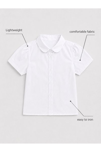 Victor and Jane Girls Short Sleeve Collared Shirt- White