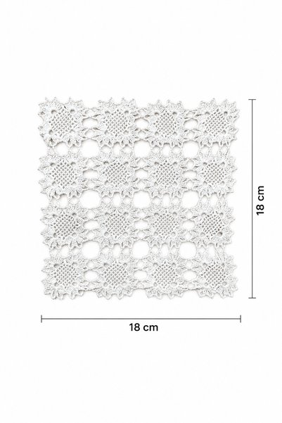 EastWest Trading White Hand Knitted White Floral Motif Square Lace Coffee Table Cover 18X18 cm