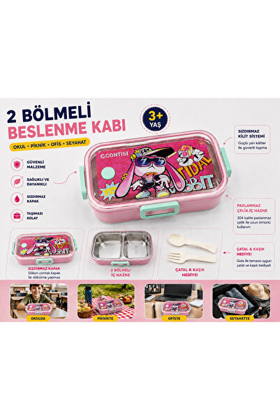MUZEKO PEMBE 885 Okul Beslenme Kabı Paslanmaz Çelik Sızdırmaz Kaşıklı Yemek K...