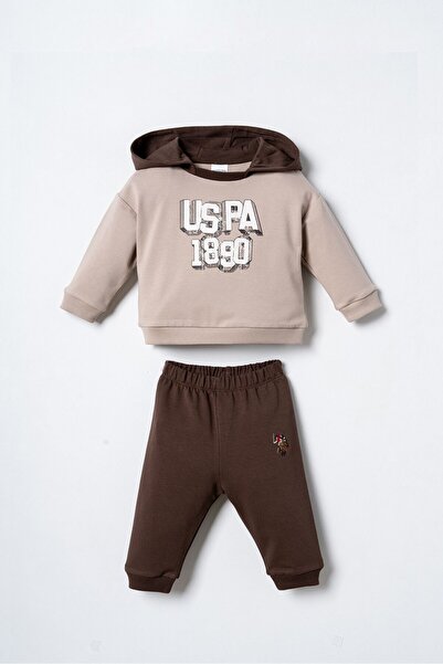 U.S. Polo Assn. طقم بيجامة للأطفال الأولاد باللون الأصفر بأكمام طويلة وغطاء ل...