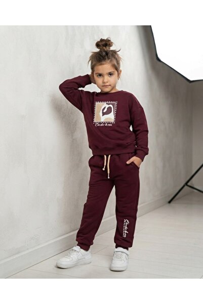 Ege Bebek Girl's Winter 3-Strand Printed Printed Tracksuit Set for Ages 5-6-7...