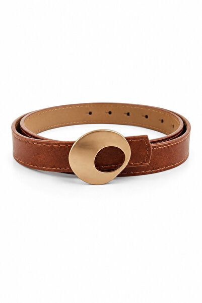HAZELANNA Round Brass Buckle Tan Belt