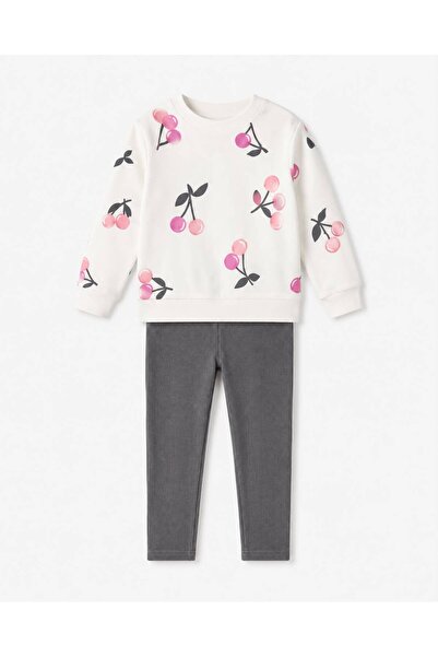 YİGİT BUTİK Girl's Cherry Patterned Leggings Top and Bottom Set