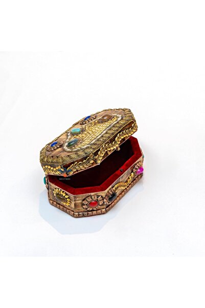 Novitson Le Prismaura – Handcrafted Natural Material Artifact Jewel Box | Textured Exterior, Gemstone Inlay, Velvet Interior | Artisan Keepsake & Collector's Art