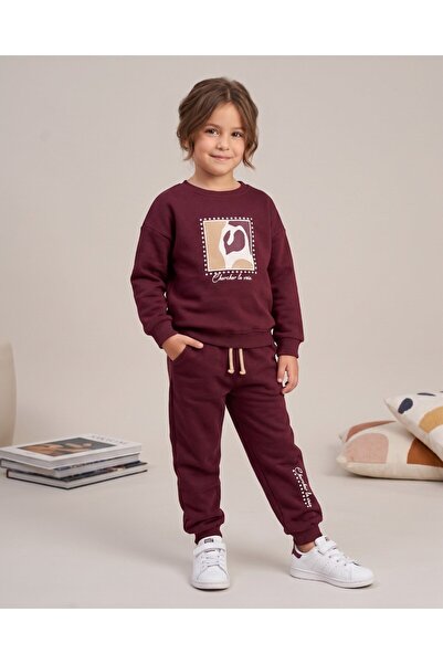 VOY KİDS Girl's Winter 3-Strand Printed Printed Tracksuit Set for Ages 5-6-7-...
