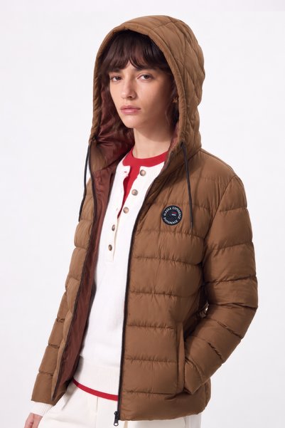 D1fference Women's Brown Hooded Puffer Coat Warm Water Repellent Windproof Winter Coat