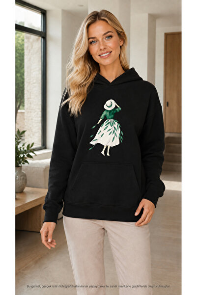 EMMODA Women's Leaf Motif Women's Figure Printed Hooded Casual Sweatshirt wit...