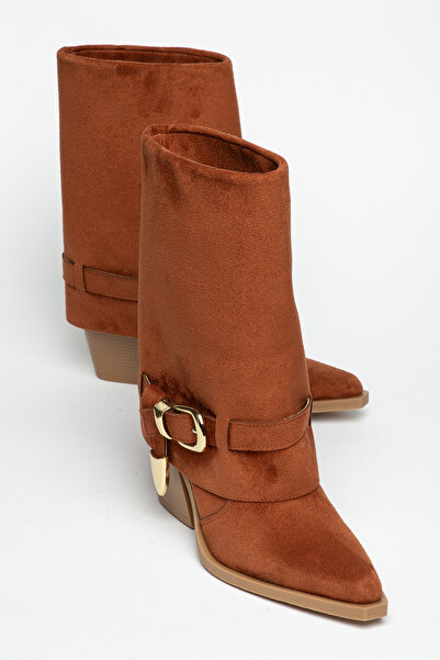 MS SUGAR SHOES Women's Tan Suede Look Western Cowboy Boots with Pointed Toe a...