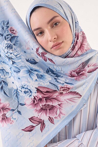 Salih Çelebi Σάλι με σχέδια λουλουδιών Aqua Soft 4075 - BABY BLUE