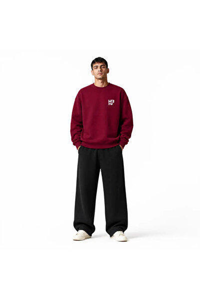 Bordo Baskılı Oversize Sweatshirt Unisex