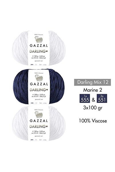 Gazzal Darling Mix 12 - 100% Viscose Yarn 3-Color Combination – Marine 2 – 3 ...