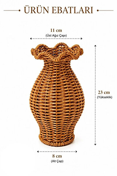 ego home Dekoratif El Yapımı Hasır Görünümlü Rattan Vazo 23 cm – Bohem Salon,TV Ünitesi ve Dresuar Üstü Dekor