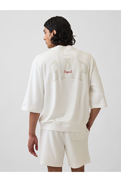 GAP Erkek Beyaz Oversized Logo Fransız Havlu Kumaş T-Shirt