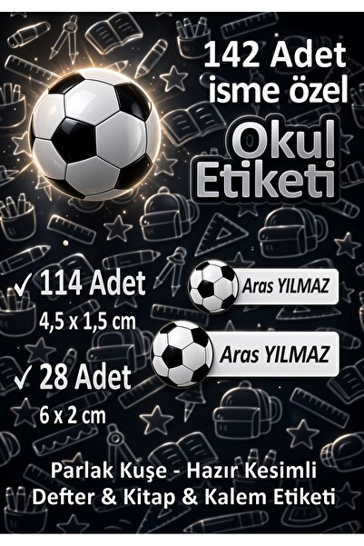 fırsatlar diyarı Okul Etiketi Siyah Beyaz Futbol Topu Taraftar Temalı - Kişiy...