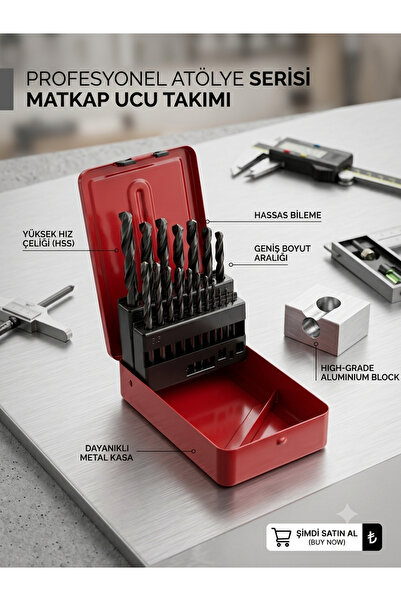 18 Parça Profesyonel Metal Matkap Ucu Takımı (Metal Kutulu)