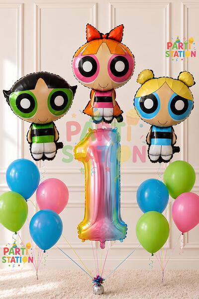 Parti Station Powerpuff Girls Concept 1-Year-Old Balloon Set 13 Pieces - Larg...
