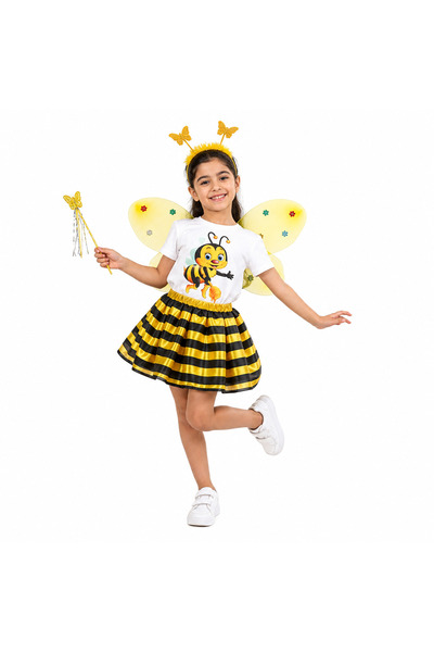 joyland طقم زي النحلة للبنات من Joy Land، تيشيرت مطبوع وتنورة مخططة مع أجنحة ...