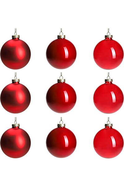 OtherMax Globuri de Crăciun din sticlă decorative roșii 9 bucăți 7,6 cm — glo...