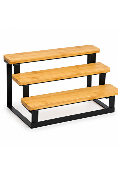 Generic Brand 3-Tier Stackable Organizer Shelf, Bamboo and Metal, 34x15x23 cm