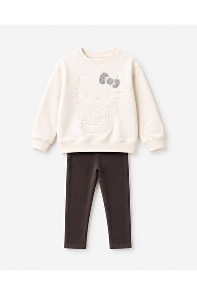 YİGİT BUTİK Girl's Glittery Bow Detailed Embroidered Sweatshirt Leggings 2-Pi...