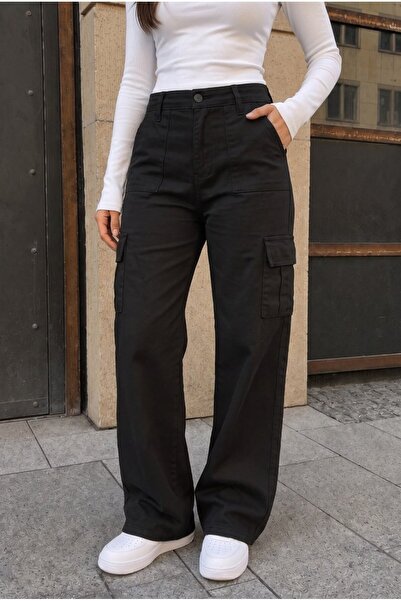 BİKELİFE Lycra High Waist Wide Leg School Trousers with Cargo Pockets
