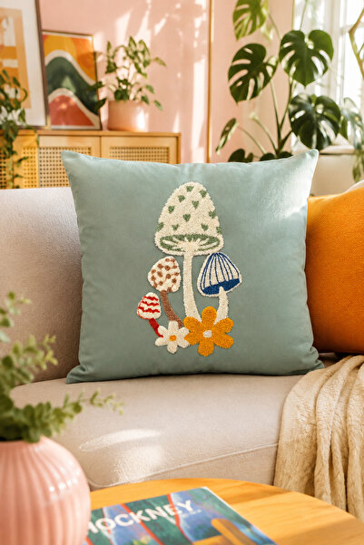 Pilloveland Punch Nakışlı Kırlent Kılıfı - 43*43 Cm - Mushroom - PNK001