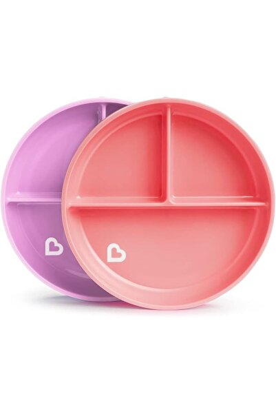 Munchkin Mansekin Stay Put Suction Base Divided Plates, Pink/Purple, Plastic,...