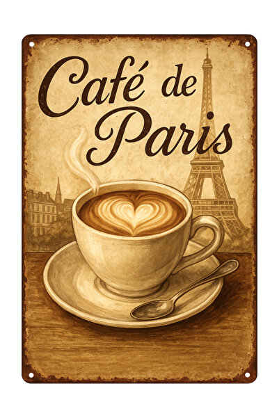 Lucena Cafe de Paris Semn de perete retro din metal Decor vintage Cafea Turnu...