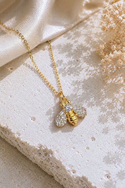 Spossy Silver Jewelry 925 Ayar Gümüş Gold Kaplamalı Arı Kolye