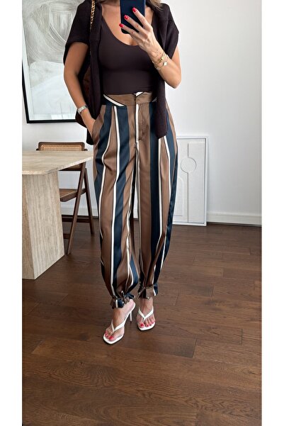 sinem kıvanç ÇİZGİ DESENLİ SATEN PANTOLON