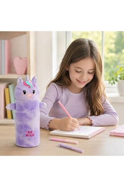 Generic Penar de pluș mov tie-dye cu unicorn 25 x 7 x 7 cm