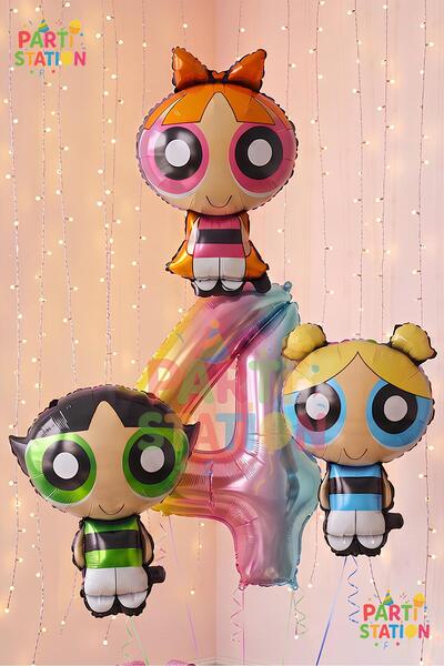 Parti Station Powerpuff Girls Themed 4 Year Old Balloon Set 4 Pieces - Giant ...