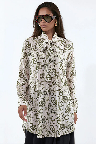 Merterium Women's Patterned Long Tunic 1554 - Khaki
