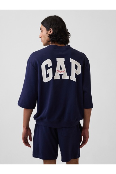 GAP Erkek Lacivert Oversized Logo Fransız Havlu Kumaş T-Shirt