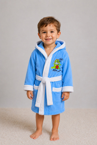 İQON Hooded Children's Bathrobe 100% Cotton – Dinosaur (3 Years/ 98 cm)