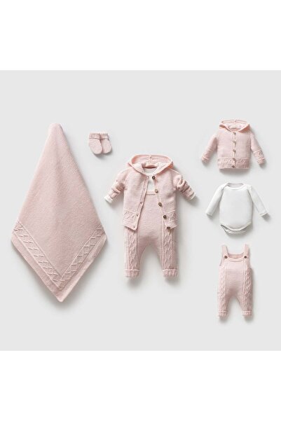 Nipperland 5-Piece Knitwear Set with Salopet Pink