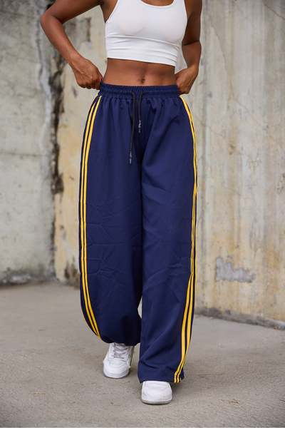 Superbluemexico Women's Striped Detailed Loose Baggy Pants